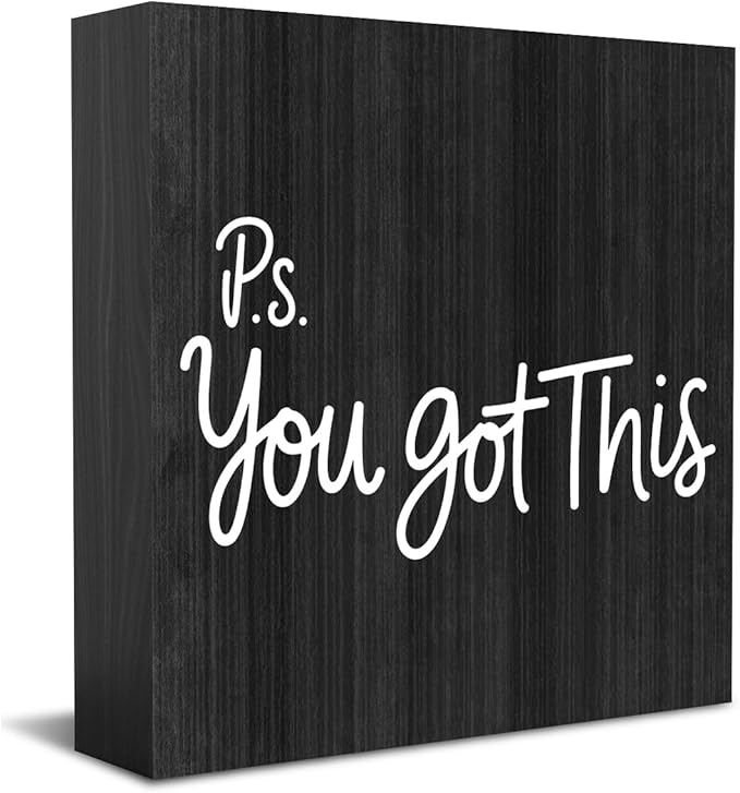 HEYBIG Office Inspirational Desktop Decor, Encouraging Gifts for Men And Women For Home Office Room Desk Shelf Cubicle Wooden SignDecorations 5.1 x 5.1 inch