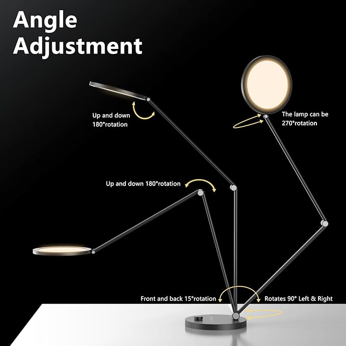 LED Desk Lamp for Home Office, Eye-Caring Modern Desk Light, 3 Color Temperature 10 Brightness Computer Light, Dimmable Desk Light with Memory & Timer Func, Metal Swing Arm Table Lamp