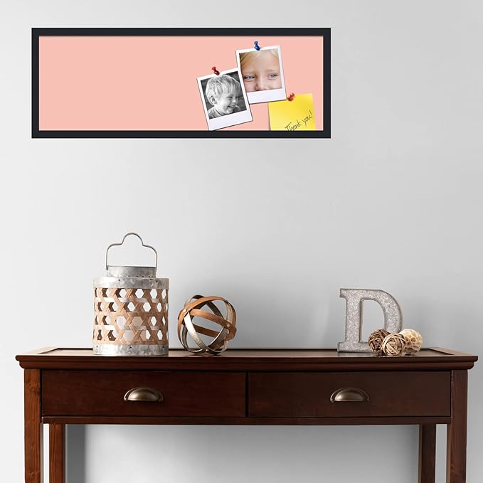 PinPix 36x12 Inch Cork Bulletin Board. This Decorative Framed Pin Board Comes with Pink Pastel Design and a Satin Black Frame. Ideal for Home Office Decor or Message Board (PinPix-1813)