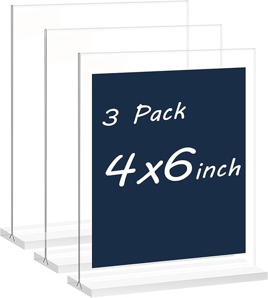 newnewshow 4x6 Inch Clear Acrylic Sign Holder, Display Stand, Plastic Card Holder for Business, Office, Retail (4x6 Inch 3 Pack)