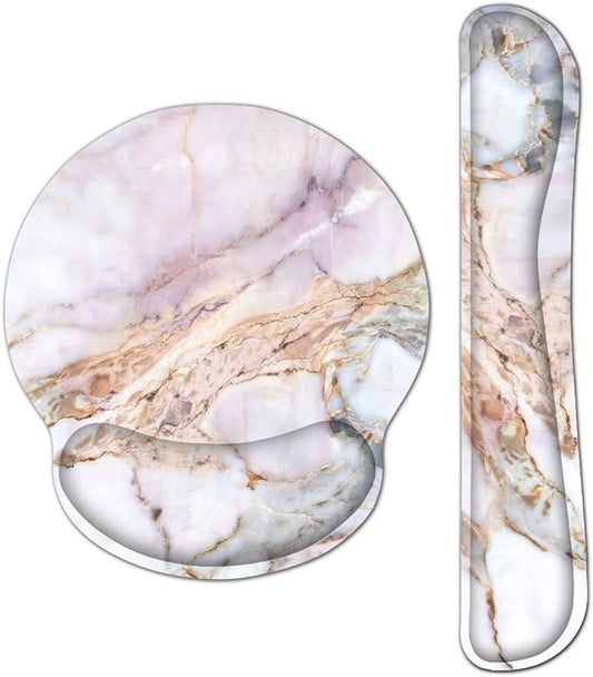 RICHEN Keyboard Wrist Rest and Mouse Pad with Wrist Support, Memory Foam Set for Gaming and Office, Comfortable & Lightweight for Easy Typing & Pain Relief (Marble2)