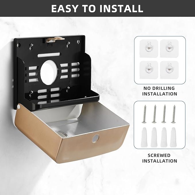 Paper Towel Dispensers Wall Mount: Multifold Z-Fold Paper Towel Holder, No Drilling Install, Compact Hand Towel Dispenser for Home Bathroom, Restroom, Office, Gold