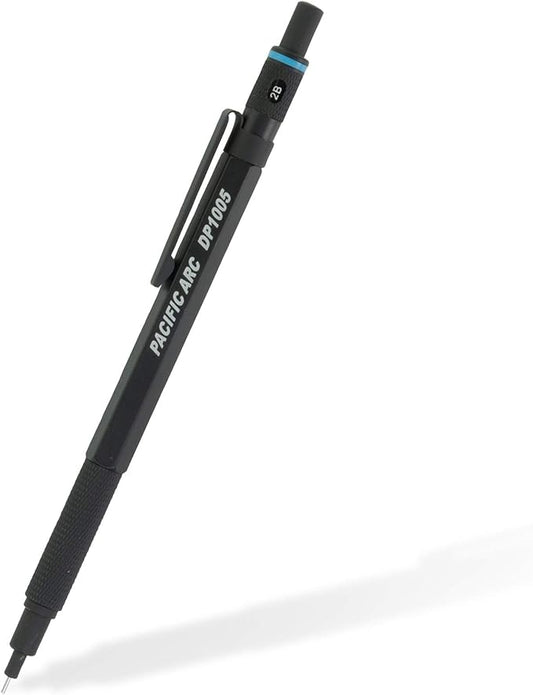 Pacific Arc Chromagraph Metal Mechanical Pencil .5 mm Black Barrel Mechanical Pencil with Built In Lead Pencil Grade Indicator, Lead Pencil Holder for Drafting, Sketching, and Drawing