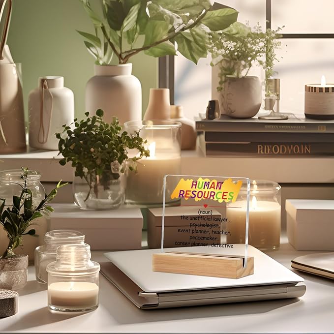 Human Resource Definition HR Gifts Acrylic Sign with Wood Stand, Human Resources Gifts Bedroom Living Room Desk Cubicle Table Shelf Decor, Office Gifts for Women Men Manager Director Coworker