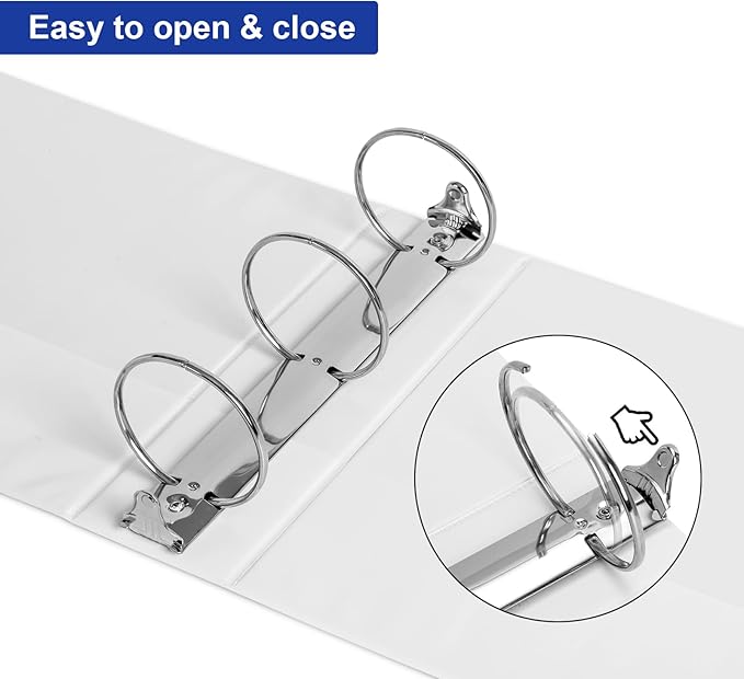 ViVin 3 Ring Binder 3 inch with Clear View Cover, Large 3" Round Ring for Strength, Holds 600 Sheets of US Letter Size Paper, Office Home School, 10 Pack (White)