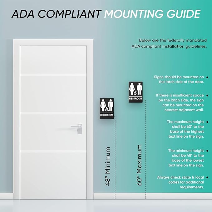 ASSURED SIGNS Unisex Bathroom Signs, Restroom Sign For Business - For Unisex Men and Women - 2 Pack - 9" by 6" - ADA Compliant with Braille and Handicap Symbol - Strong Double-Sided Adhesives Included - Apply to Door or Wall