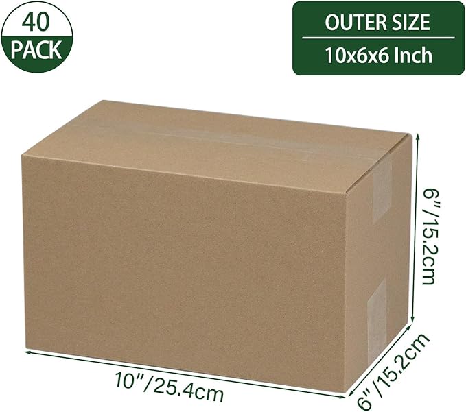 10x6x6 Inches Shipping Boxes Set of 40, Brown Corrugated Cardboard Box Literature Mailer for Packing Small Business