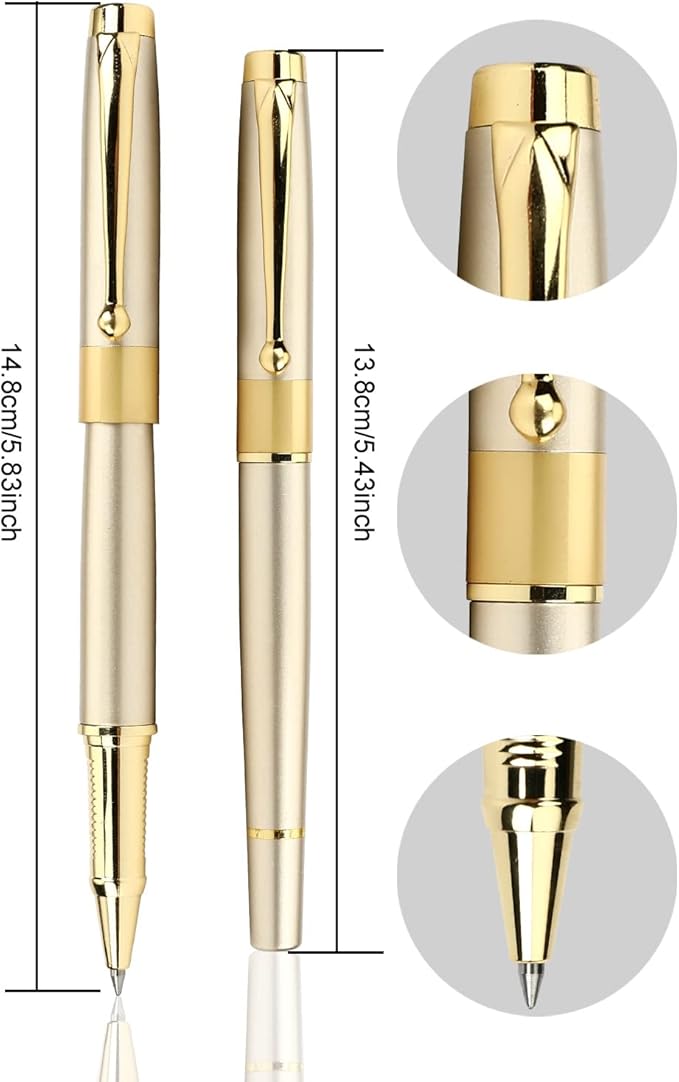YIVONKA Ballpoint Pen Black Refill,Luxury Ballpoint Line width 0.5mm,Best Ball Pen Gift Set for Men & Women Professional Executive,Office,Nice BallPens Classy Gift Box (2 Gold)