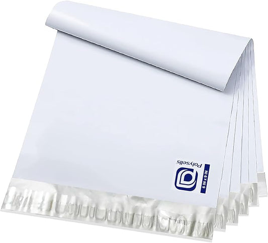 POLYSELLS 200 pcs 6x9 Inches White (Silver) Poly Mailers Shipping Envelopes, Strong Adhesive Sealing, Waterproof, and Tear-resistant Postal Mailing Bags for Small Business, Clothes, Non-Fragile Items