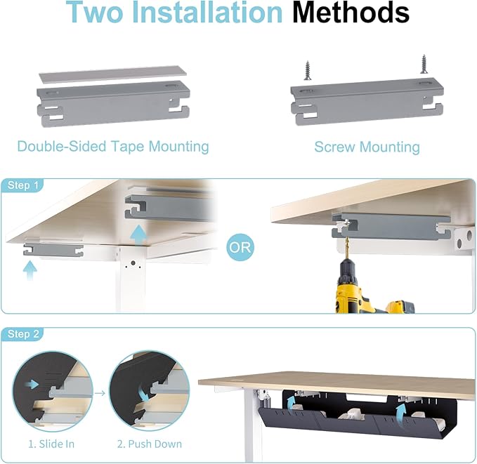 Cable Management for Under Desk,31.5" Standing Desk Cord Management Tray,Upgraded Thickened Felt Cord Organizer Tray for Office, Home, Self-Adhesive Or Bracket Mount Cable Holder,Black