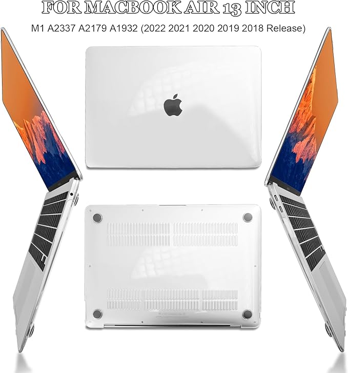 Compatible with MacBook Air 13 inch Case 2021 2020 2019 2018 M1 Chip A1932 A2179 A2337 Cover, Plastic Hard Shell Case Keyboard Cover Screen Film Dust Plug for MacBook Air 13 M1, Crystal Clear