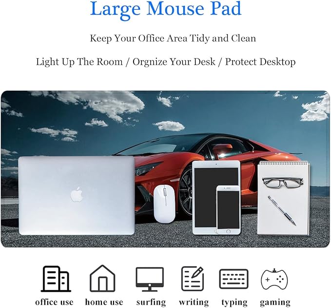 RTGGSEL 31.5x11.8 Inch Non-Slip Long Extended Large Gaming Mouse Pad with Stitched Edges XL Laptops Keyboard Mouse Mat(Lambo)