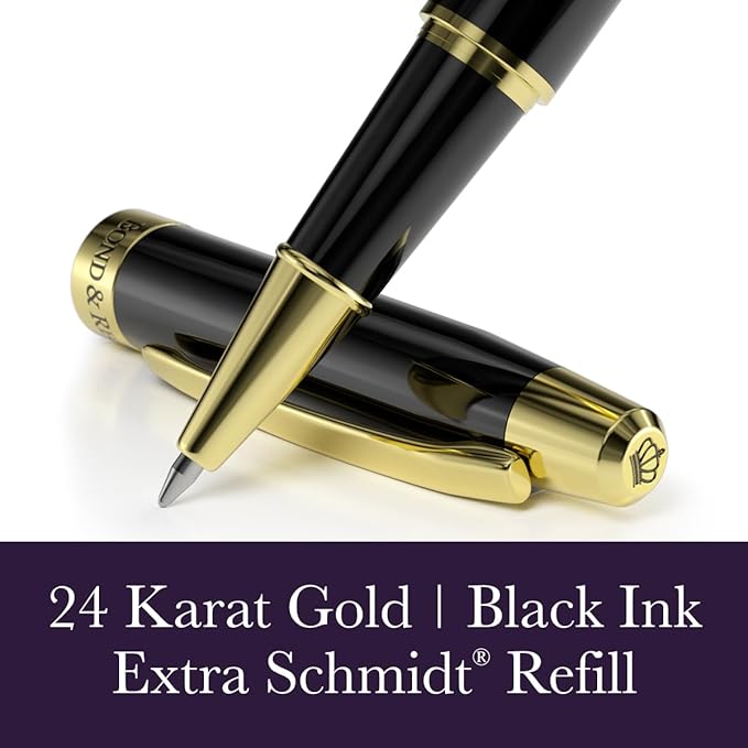 Bond & Regent Gloss Black & 24 Karat Gold | Certified Luxury Grade Rollerball Pen | Nice Gift for Men & Women