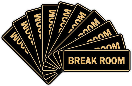 Standard Break Room Door or Wall Sign - Black/Gold - Medium 10 Pack