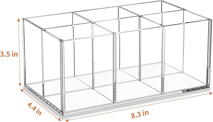 HIIMIEI Clear Makeup Brush Holder Organizer Acrylic 6-Slots Cosmetic Brushes Storage Organizer for Vanity Countertop