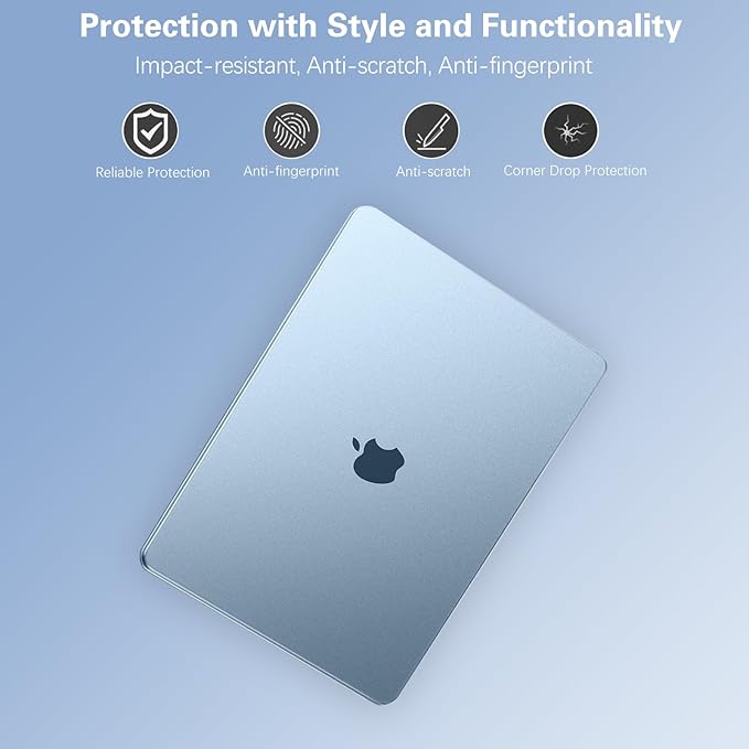 KEROM SkyBlue Case for MacBook Air 15 inch 2025 2024 2023 M4 M3 M2 A3241 A3114 A2941, MacBook Air M4 15 inch Case, Frosted Matte Plastic Hard Shell & Keyboard Cover for Mac Air 15, Sky Blue Clear