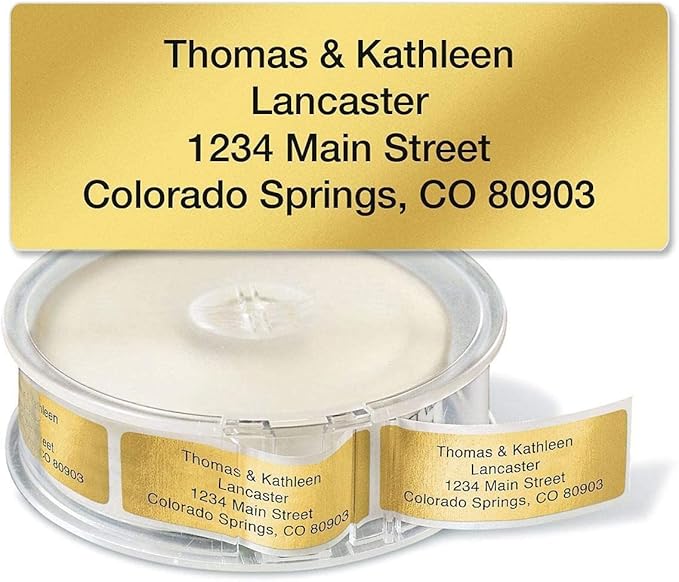 Colorful Images Gold Metallic Foil Rolled Return Address Mailing Labels with Dispenser, Customize with Name & Shipping Address, 250 Self Adhesive, Easy Peel Sticker Label Roll, 3/4" x 2 1/2"