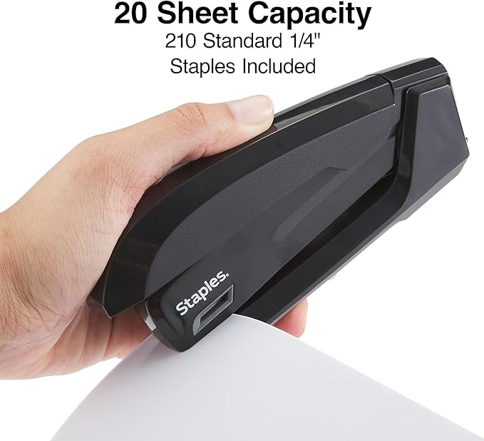 Staples One-Touch Desktop Stapler, 20 Sheet Capacity, Black (44436)