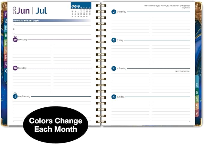 HARDCOVER 2026 Planner, 8.5"x11": 14 Months (November 2025 - December 2026), Daily Weekly Monthly Planner, Yearly Agenda, Bookmark, Pocket Folder and Sticky Note Set (Dark Blue Marble)