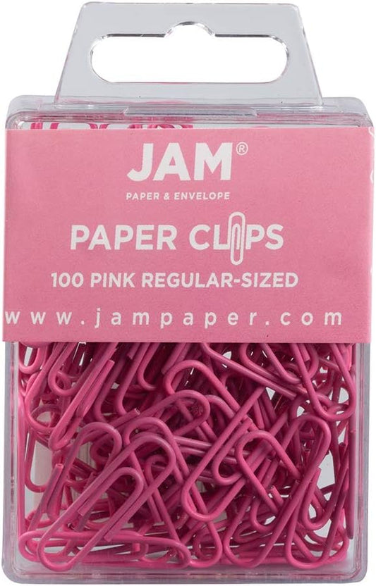 JAM PAPER Colorful Standard Paper Clips - Regular 1 Inch - Pink Paperclips - 100/Pack