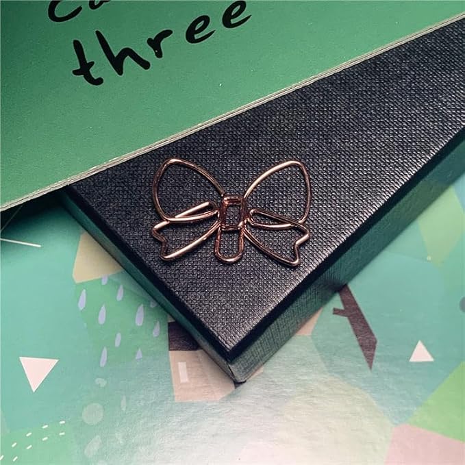 OWLFAVO Bowknot Shape 40pcs Paper Clips with Clear Box, Rose Gold and Yellow Gold, Funny Cute Paperclips Bookmarks Planner Clips for Fun Office Supplies School Gifts Wedding Decoration