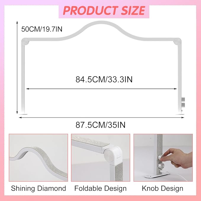 Half Moon Nail Desk Light, 35inch Foldable LED Nail Tech Lamp for Desk, 3 Color Adjustable 3000K-6000K Dimmable Manicure Table Lamp, 45W Large Nail Light with Phone Holder for Beauty, Lash (Pink)