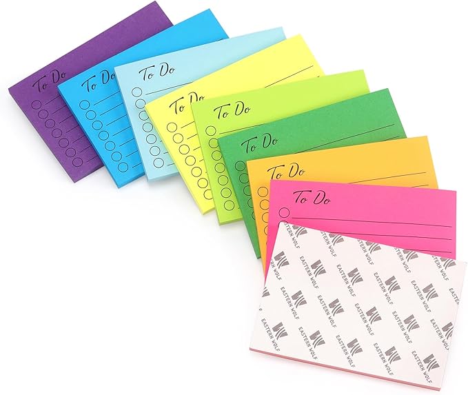Eastern Wolf 9 Pads to Do Lined Sticky Notes, 9 Bright Multi Colors Self-Stick Note Pads, 3x4 Inch with Line Adhesive Memo Sticky Notes Notepad, 50 Sheet/Pad