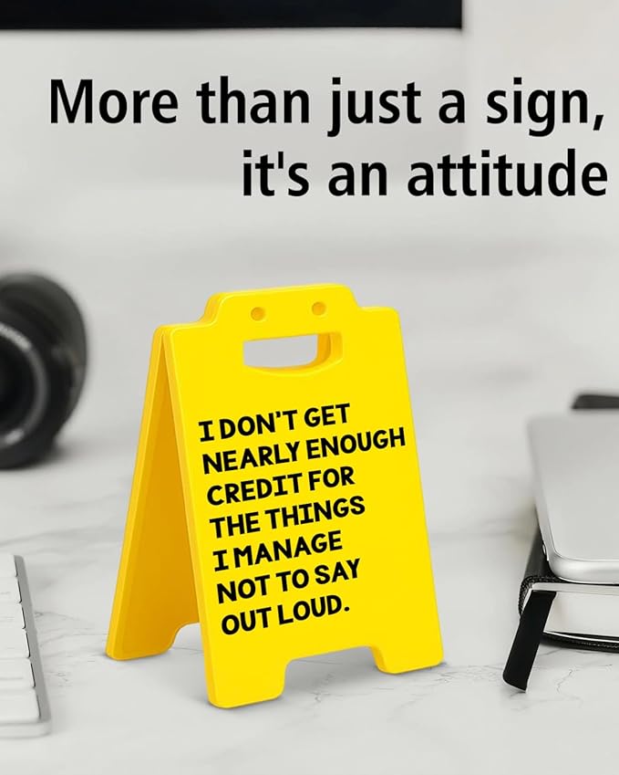 Funny Desk Little Signs - Fun Office Gifts for Coworkers Women Men, Gag Work Gifts, Cubicle Office Decorations for Work, White Elephant Gift