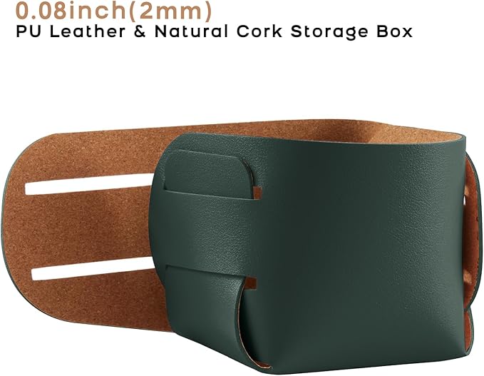 HOMIEAZICOZI 2-Pack Cork Leather Desk Accessories Storage - Pencil Pen Holder - Makeup Brush Holder Organizer - Stylish Addition to Home Decor (Dark Green)