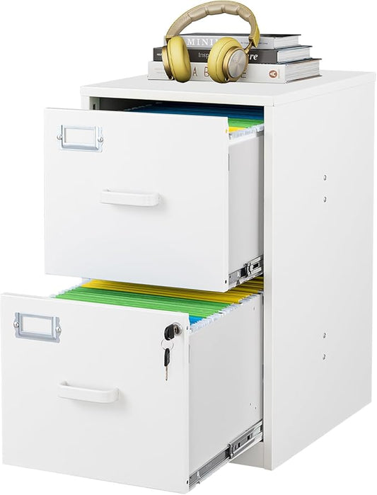 2 Drawers File Cabinet White Metal Vertical Filing Cabinets Metal Lockable Storage Cabinets with Lock for Home Office to Hanging Files