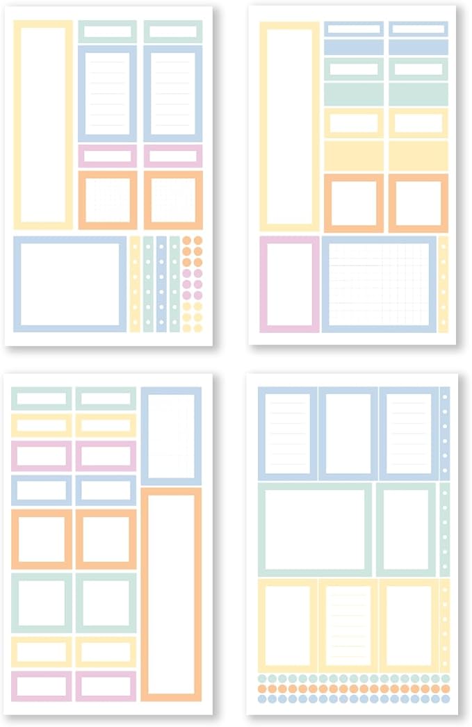 Rongrong Pastel Planner Stickers Book for Planners, Calendars, Journals and Projects – Functional Beautiful Pastel Colored Box Stickers – Scrapbook Accessories – 24 Pages