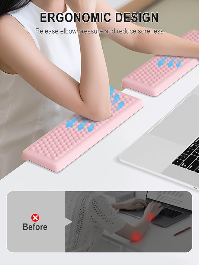Hsurbtra L-Shaped Desk Elbow Pad, 2-Piece Soft Memory Foam Elbow Support Padding with Non-Slip Rubber Base, Ergonomic Desk Edge Cushion Wrist Rest for Office, Home, Work, Gaming, Pink