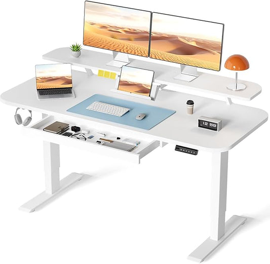 COMHOMA Electric Standing Desk with Drawers, 48 x 24'' Sit Stand up Desk with Monitor Stand, Laptop Stand, Height Adjustable Ergonomic Home Office Computer Desk with Memory Preset Controller