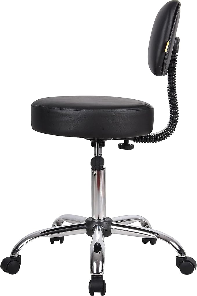 Boss Office Products B245-BK Be Well Medical Spa Stool with Back, Black