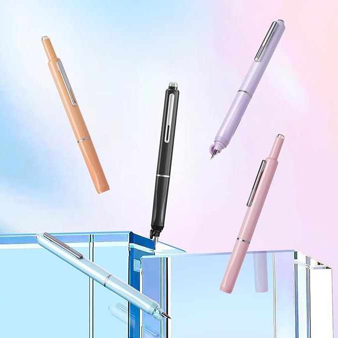 WRITECH Retractable Fountain Pen Set: Fine Nib Black Ink Pens Includes 5 Ink Cartridges Smooth Writing for Sketching Journaling Calligraphy Gift (Black)