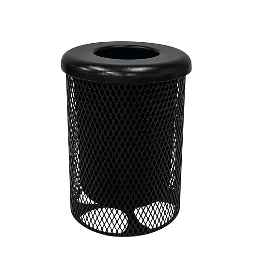 RFT-TXTBLK Heavy Duty Round Trash Receptacle with Flat Top, Liner Included, 32 Gallon, Textured Black, Made in America