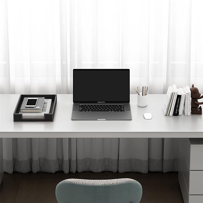 Leather Letter Tray, THIPOTEN Elegant Desk Organizer for Office Supplies, Mail, Paper, File, Magazine, Perfect Office Organization for Desktop(Black)