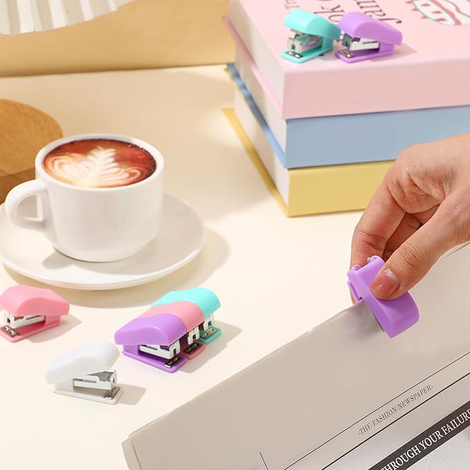 Fainne Mini Stapler with Staples, Portable Multicolor Small Stapler, Hand Held Desk Staplers, Cute Office Supply Set for Office College, 4 Colors (Fresh Color,24 Pcs)
