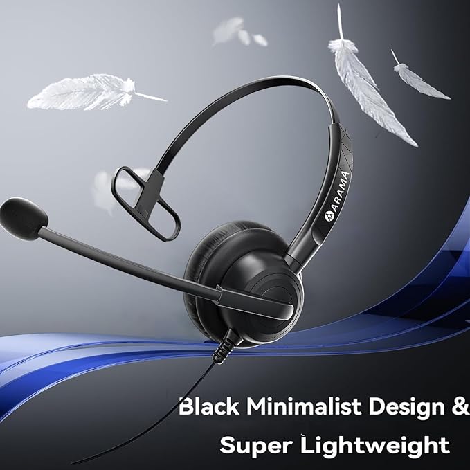 Arama USB Headset with Microphone for PC One Ear, Headset with Mic, Noise Cancelling Volume Control, 63.6 Inches, Wired, for Home Office Call Center Online Class Skype Zoom (with a Type C Adapter)