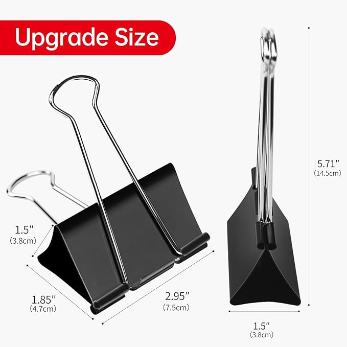 Jumbo Binder Clips 3 inch, Binder Clips Extra Large Heavy Duty 6 Pcs for Office Supplies, Black