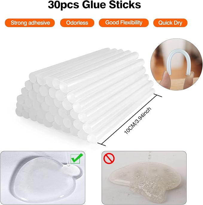 Mini Hot Glue Gun Kit with 30 Glue Sticks - Fast Preheating Hot Melt Gun, High Temp for School Crafts DIY Arts and Quick Home Repairs(White)