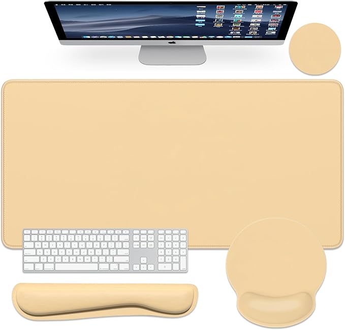 Dapesuom Large Gaming Mouse Pad, Mouse Pads with Wrist Rest Wrist Support, 4in1 XXL Desk Mat Desk Pad + Ergonomic MousePad + Memory Foam Keyboard Mat Wrist Rest + Coaster Set for Computer,Navajo White