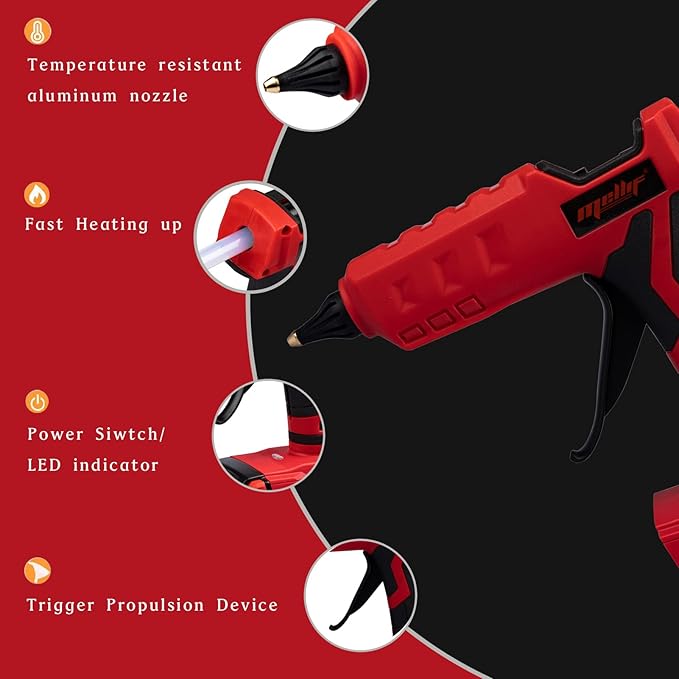 Cordless Hot Glue Gun Compatible with Milwaukee 18V Battery, Mellif Handheld Electric Power Glue Gun Full Size for Arts & Crafts & DIY with 20 0.43" Glue Sticks (Tool Only)