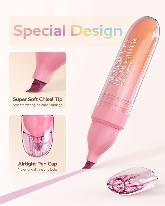 Four Candies 12 Pcs Highlighters Assorted Colors, Cute Pastel Highlighter Set, Dry Quickly, Soft Chisel Tip, No Bleed Bible Highlighter, Aesthetic Highlighters for School, Purple Christmas Gifts