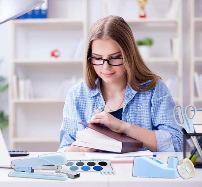 Blue Office Supplies, Desk Accessories, Stapler and Tape Dispenser Set for Women, Blue Office Accessories Gift for Women, Boss Lady, Office Lady, Coworkers, Office Clerks