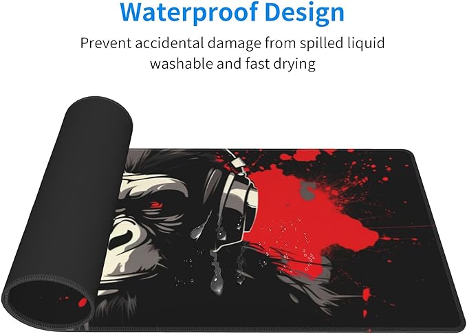 Stylish Gorilla with Headphones Against Themed Mouse Pad 31.5 x 12 Inch, Anti-Slip Rubber Base, Ideal for Computer, Laptop, Office & Home Use