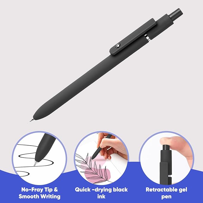 Vanhench 6Pcs Gel Pens, 0.5MM Black Gel Ink Pen Fine Point Smooth Writing Pens, College Essentials Pens, Father's Day Birthday Gifts for Men (6PCS Black Gray White)