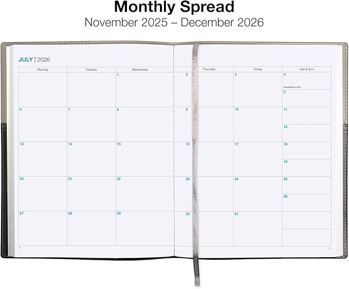 2026 Planner Calendar, 8"x10" : Includes 14 Months (November 2025 - December 2026) / 2026 Weekly Planner/Weekly Agenda/Monthly Calendar Organizer (Gray/Black)