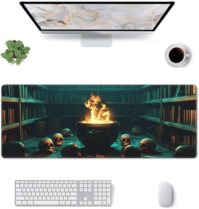 Skull Mouse Pad 31.5 X 11.8 Inch Big Desk Rubber Base Stitched Edges Keyboard Pad XXL Mouse Mat for Home Game and Office
