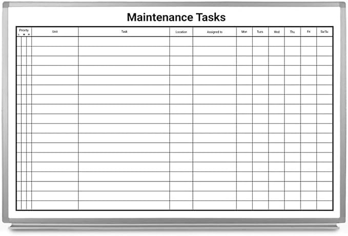 Maintenance Tasks Whiteboard 36"x 24"